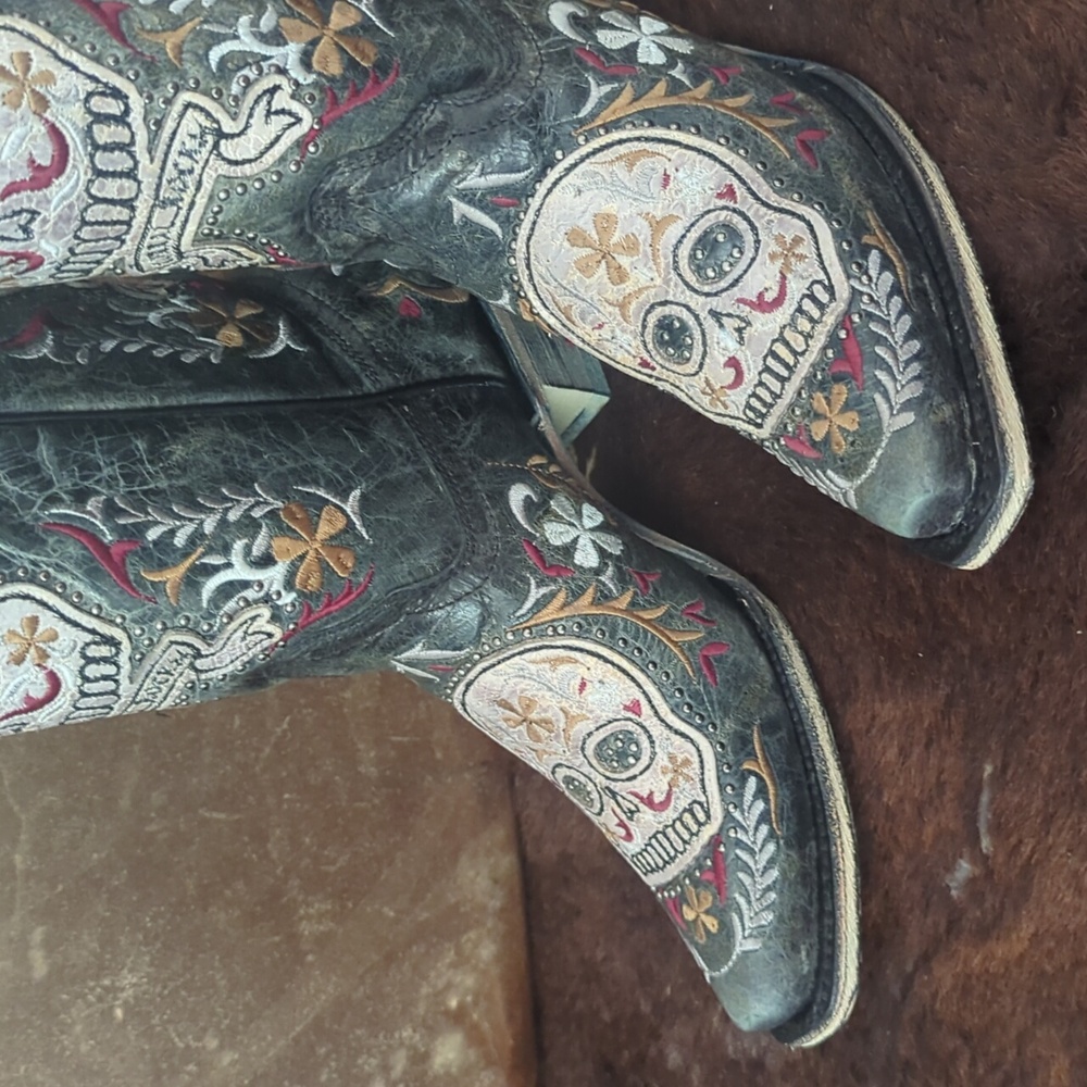 CORRAL E1587 distressed charcoal leather embroidered sugar skull boots sz 7 NWT - Picture 14 of 16